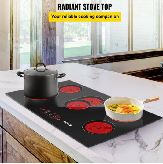 Built in Electric Stove Top 35.4 x 20.5 in. 5-Burners Ceramic Glass Radiant Cooktop with Timer and Child Lock, Vevor
