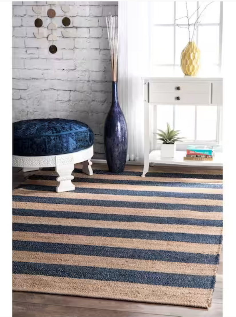 8 ft. x 10ft. Alisia Stripes Jute Denim Area Rug Hartland Liquidation