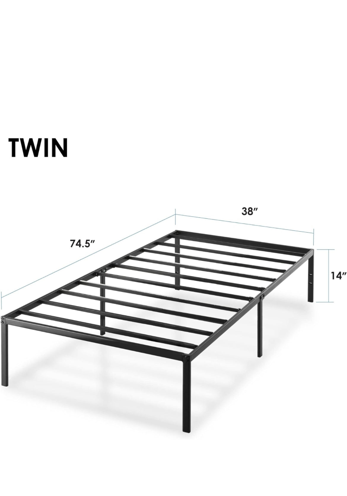 Twin Size - Best Price Mattress 14-Inch Metal Platform Beds w/ Heavy Duty Steel Slat Mattress Foundation (No Box Spring Needed), Black