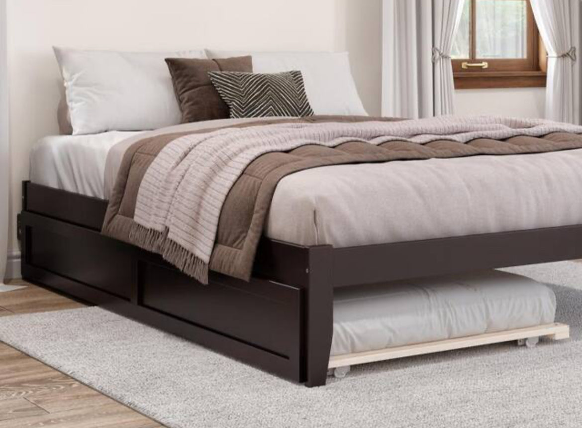 Twin XL - Espresso Dark Brown Size (38 3/4 In. Wide, 79 1/4 in. Depth, 10 1/4 in. Height) Roll Out Under Trundle Bed