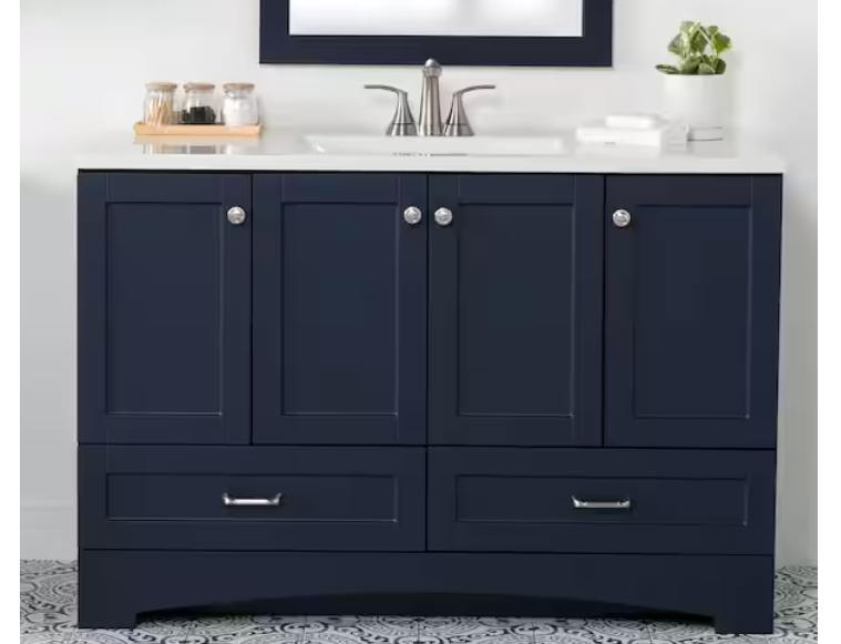 (AL) Lancaster 49" Single Vanity Deep Blue w/White Marble Top