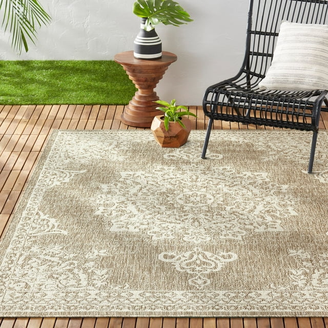 5'2"x7'2" - Nicole Miller New York Patio Country Azalea Transitional Medallion Indoor/Outdoor Area Rug - Taupe/Ivory