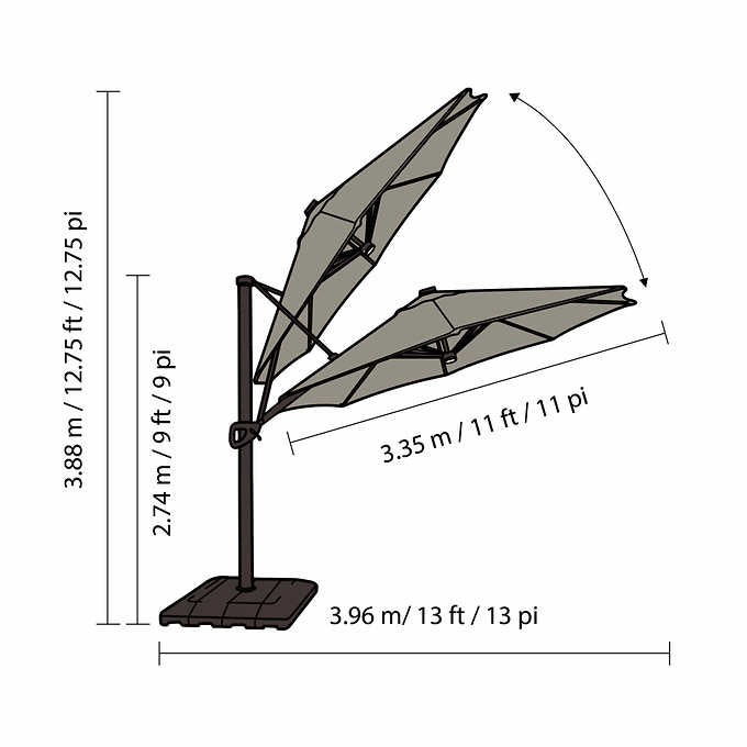 11' Canopy Diameter x 9'- Seasons Sentry 11' LED Solar Round Cantilever Umbrella