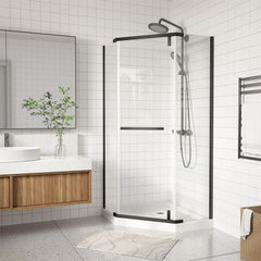 imperiol 36 in. W x 72 in. H Neo Angle Pivot Frameless Corner Shower Enclosure in Matte Black Finish with Clear Glass