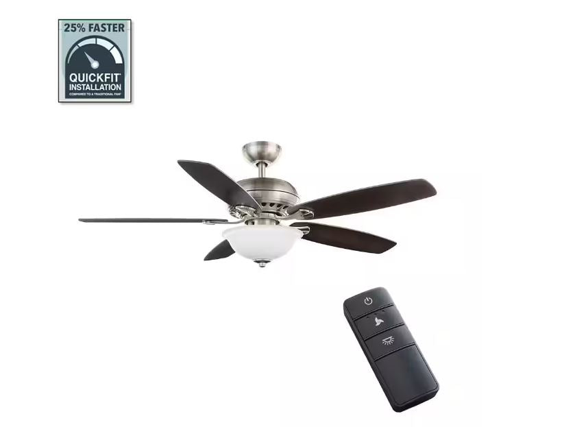 Hampton Bay Southwind II 52 in. Indoor LED Brushed Nickel Ceiling Fan with Light Kit, Reversible Blades and Remote Control