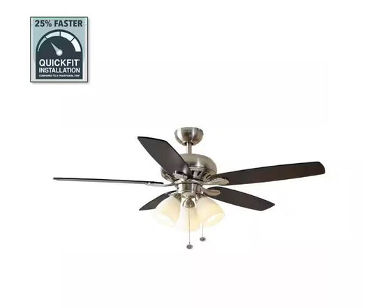 Hampton Bay Rockport 52 in. Indoor LED Brushed Nickel Ceiling Fan with Light Kit, Downrod, Reversible Blades and Reversible Motor