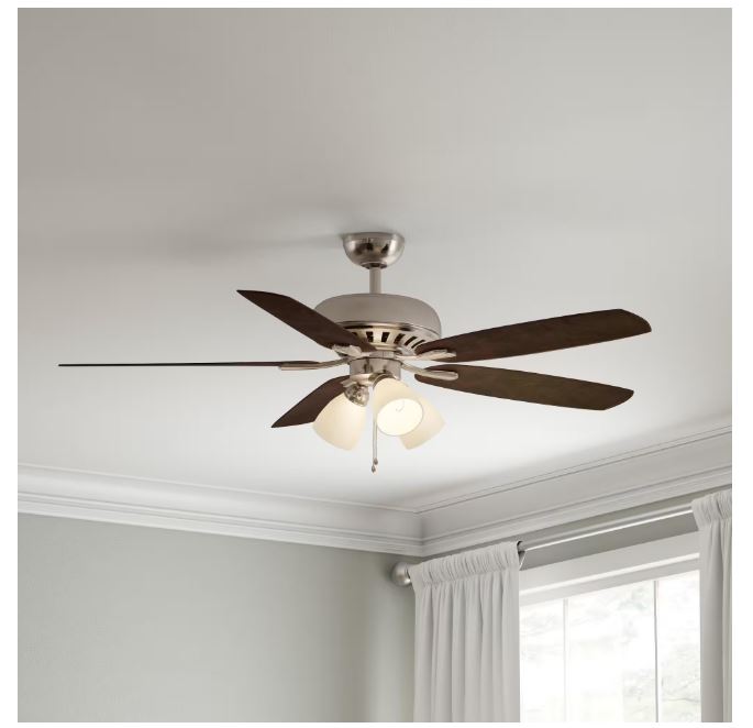 Hampton Bay Rockport 52 in. Indoor LED Brushed Nickel Ceiling Fan with Light Kit, Downrod, Reversible Blades and Reversible Motor