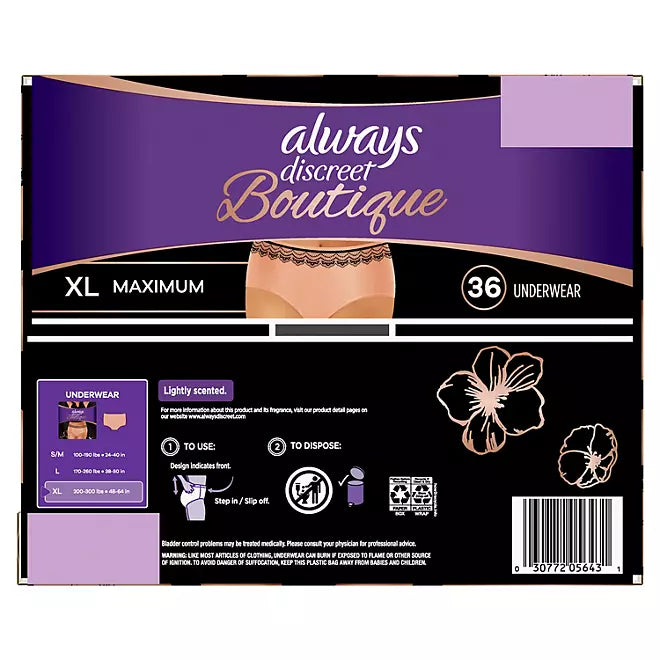 Always Discreet Boutique Incontinence Underwear, Maximum - (XL)