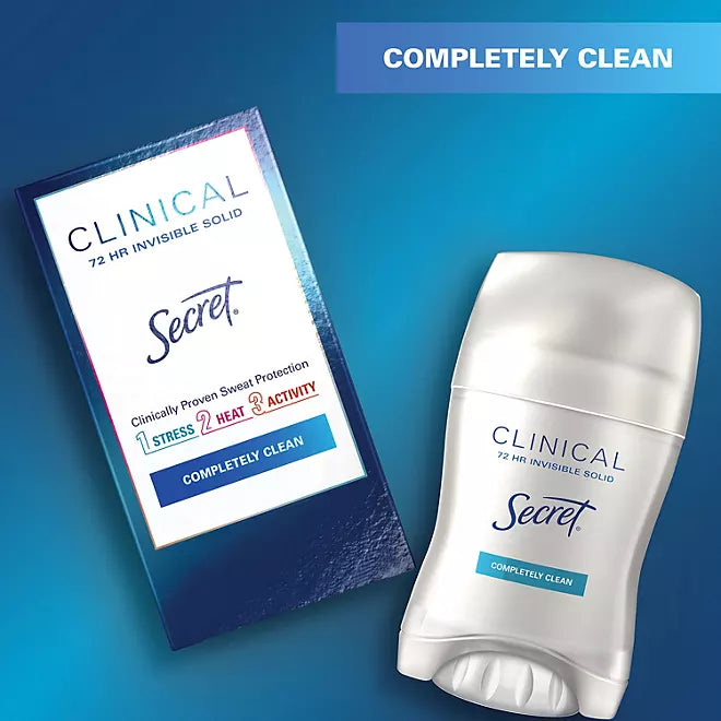 Secret Clinical Invisible Solid Antiperspirant and Deodorant, Completely Clean, 1.6 oz., 3 pk.