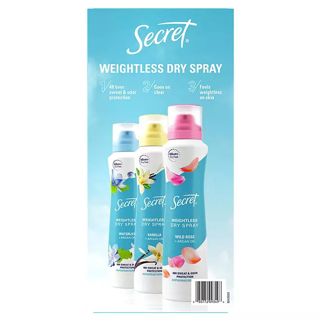 Secret Dry Spray Women's Antiperspirant Deodorant, Vanilla, Wild Rose & Waterlily, 4.1 oz., 3 pk.