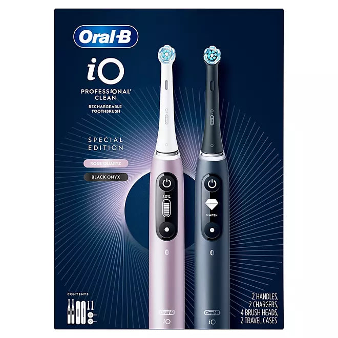 Oral-B iO Series 7 Professional Clean Electric Toothbrush, Black Onyx & Rose Quartz, 2 pk., 4 Brush Heads