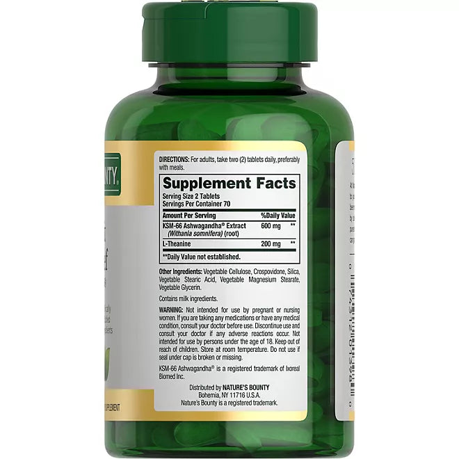 Nature's Bounty Anxiety & Stress Relief Ashwagandha KSM-66 Supplement Tablets 140 ct.