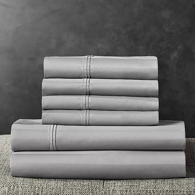 Member's Mark 700 Thread Count Striped Egyptian Cotton Hotel Premier Collection Sheet Set (Soft silver, Split King)