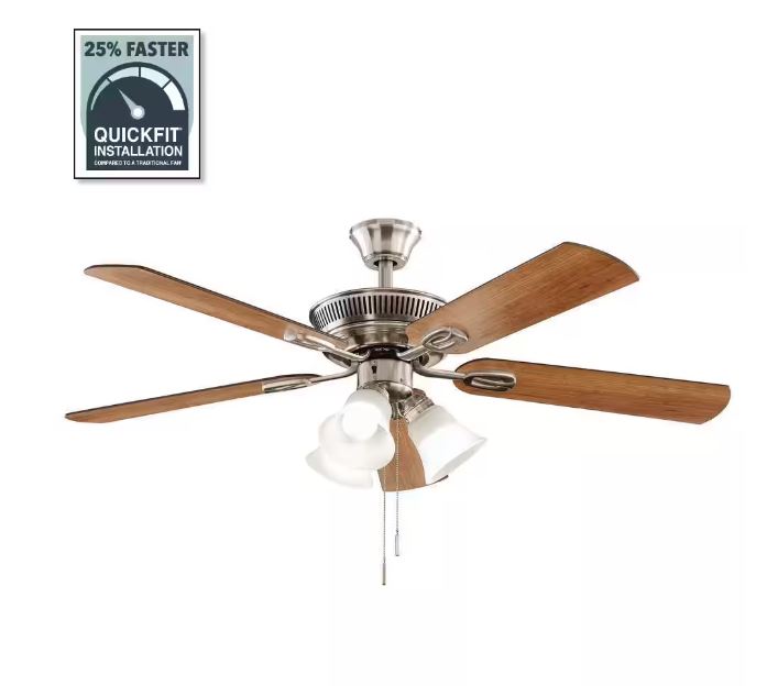 Hampton Bay Glendale III 52 in. LED Indoor Brushed Nickel Ceiling Fan with Light and Pull Chains