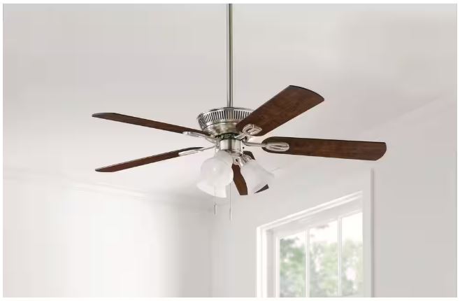 Hampton Bay Glendale III 52 in. LED Indoor Brushed Nickel Ceiling Fan with Light and Pull Chains