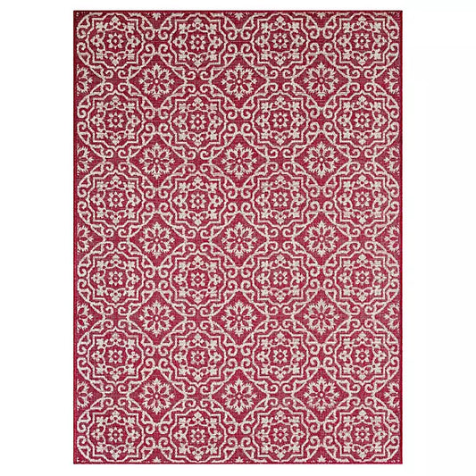 7'9"x10'2" - Nicole Miller New York Patio Country Danica Transitional Geometric Indoor/Outdoor Area Rug - Pink/Ivory