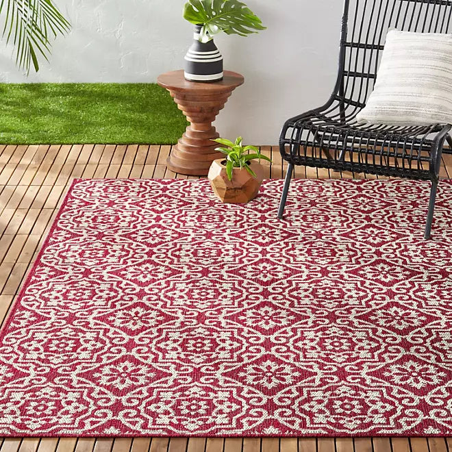 7'9"x10'2" - Nicole Miller New York Patio Country Danica Transitional Geometric Indoor/Outdoor Area Rug - Pink/Ivory