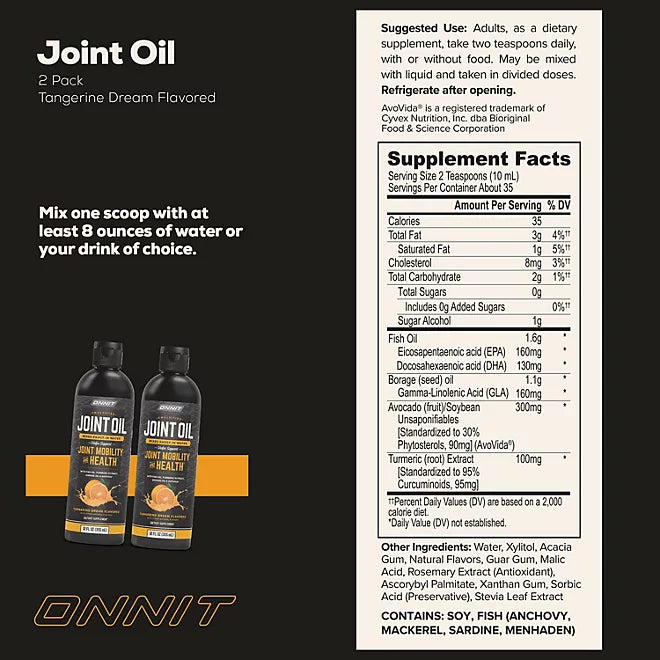 ONNIT Joint Oil: Liquid Fish Oil to Support Joint Health and Mobility, Tangerine Flavor 2 pk., 12