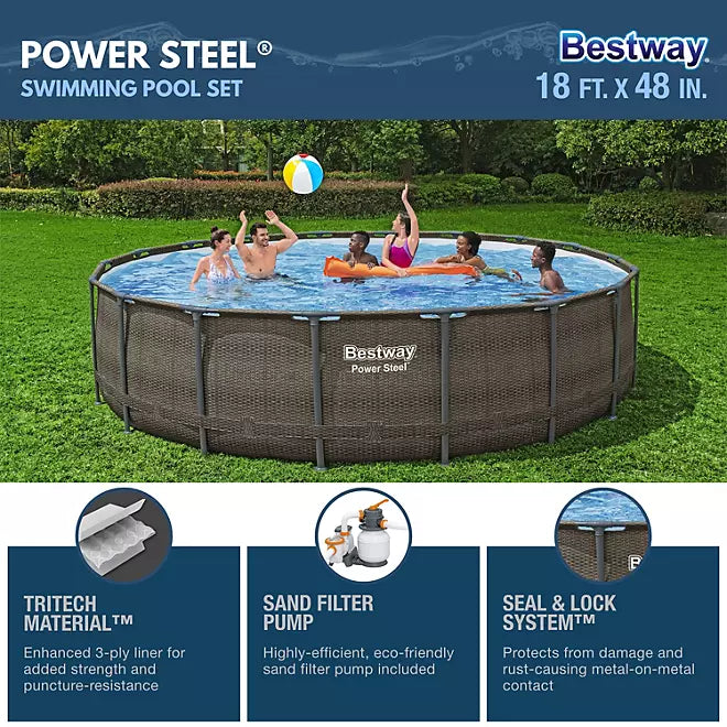 Bestway Power Steel 18’ x 48” Round Above Ground Pool Set