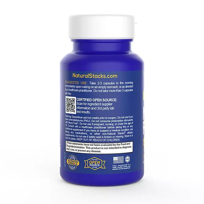 Natural Stacks Neuro Fuel Vegan Capsules for Focus and Memory 75 ct.