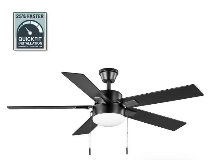 Hampton Bay 52 in. Corwin Indoor/Outdoor Matte Black LED Ceiling Fan with Light Kit