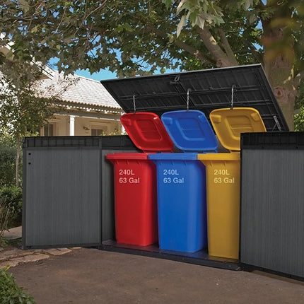 Keter Cortina Mega storage shed in use holding wheelie bins
