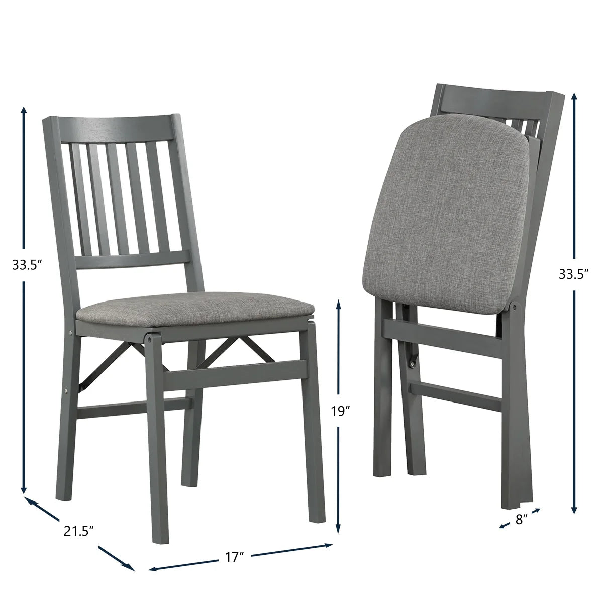 Stakmore Wood Folding Chair with Upholstered Seat, 2-pack GRAY