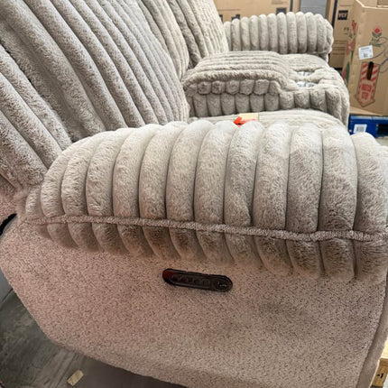 Power Reclining Console Loveseat in Taupe Ribbed Corduroy