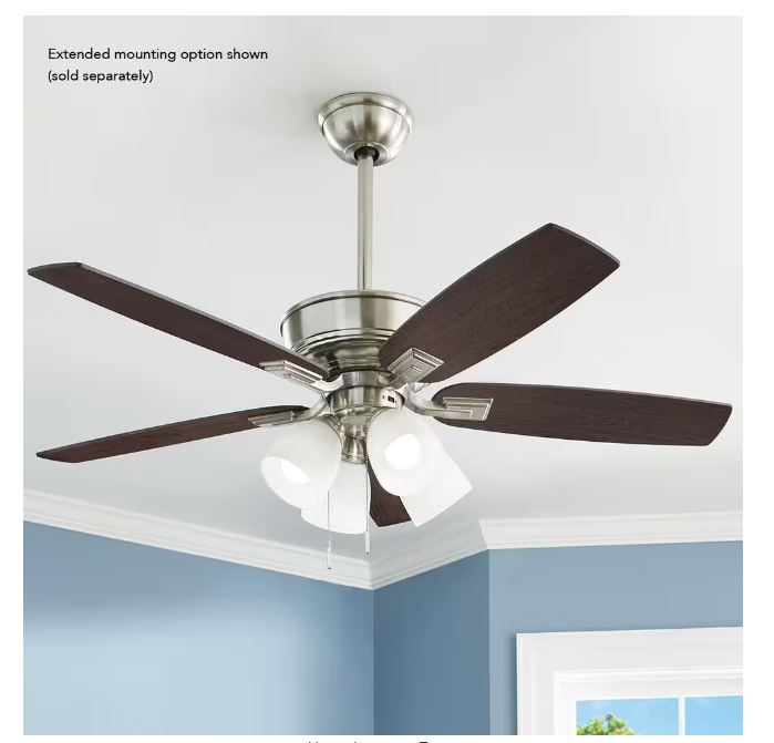 Hampton Bay Devron II 52 in. Indoor Brushed Nickel LED Ceiling Fan with Light Kit, Downrod and Reversible Blades