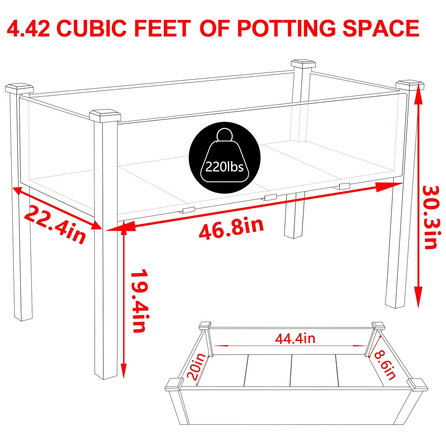 VEIKOUS 47 in. x 23 in. x 30 in. Wooden Raised Garden Bed with Liner