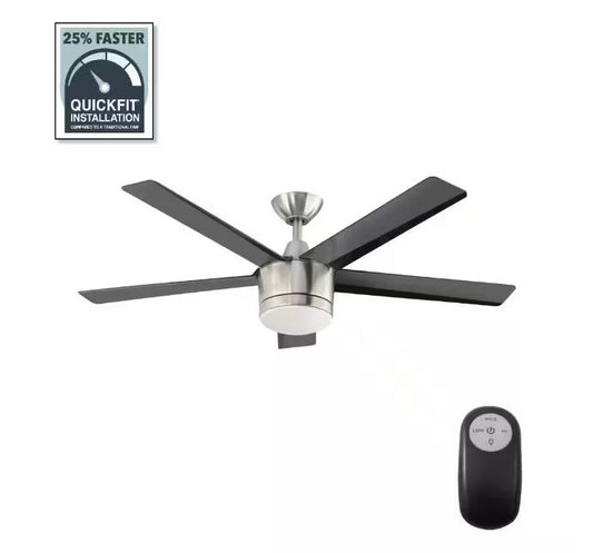 Home Decorators Collection Merwry 52 in. Integrated LED Indoor Brushed Nickel Ceiling Fan with Light Kit and Remote Control