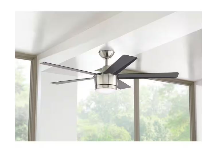 Home Decorators Collection Merwry 52 in. Integrated LED Indoor Brushed Nickel Ceiling Fan with Light Kit and Remote Control