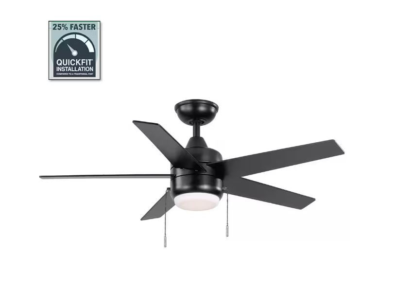 Hampton Bay Mena 44 in. LED Indoor/Outdoor Matte Black Ceiling Fan with Light Kit and Reversible Blades Included