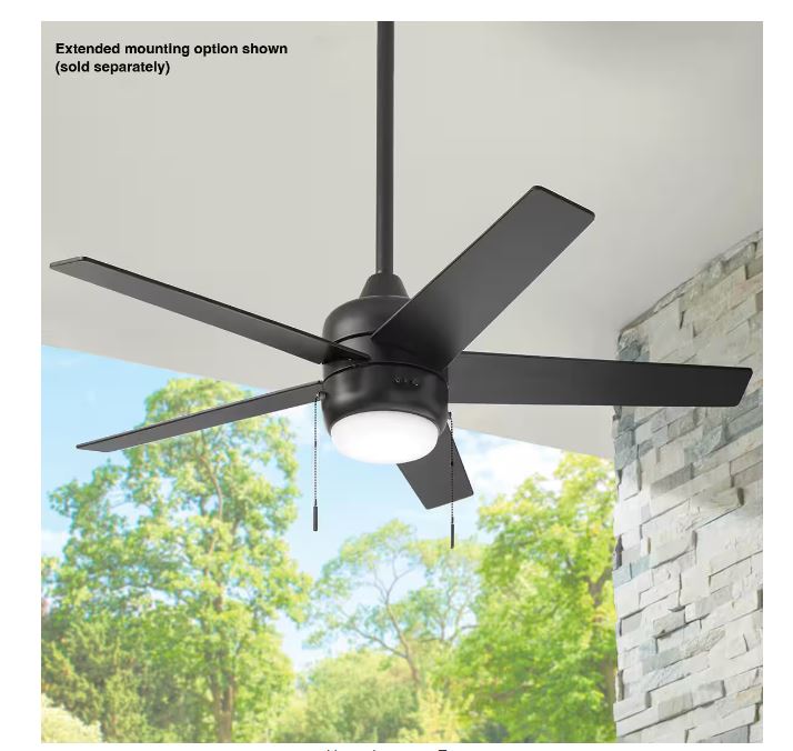 Hampton Bay Mena 44 in. LED Indoor/Outdoor Matte Black Ceiling Fan with Light Kit and Reversible Blades Included