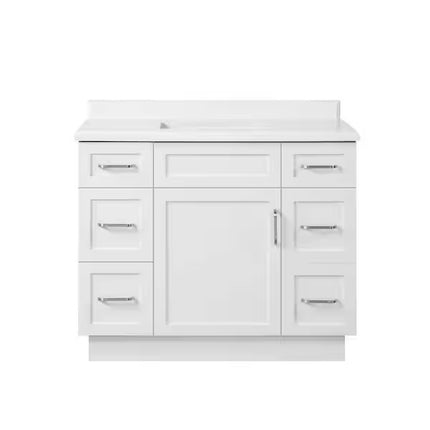 Lincoln 42 in. Single Sink White Bath Vanity with White Engineered Stone Top