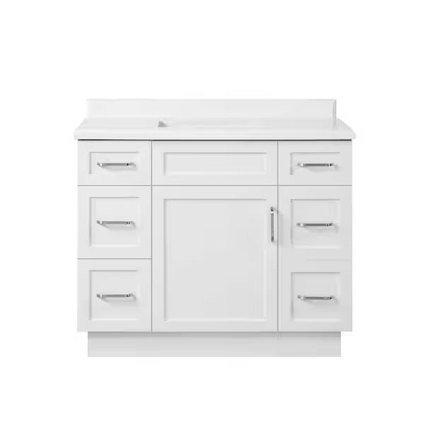 Lincoln 42 in. Single Sink White Bath Vanity with White Engineered Stone Top