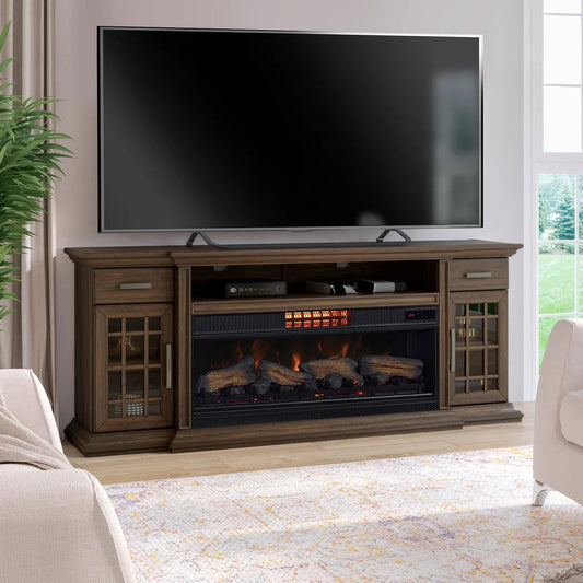 Tresanti Everett TV Console with ClassicFlame CoolGlow 2-in-1 Electric Fireplace and Fan - Brown