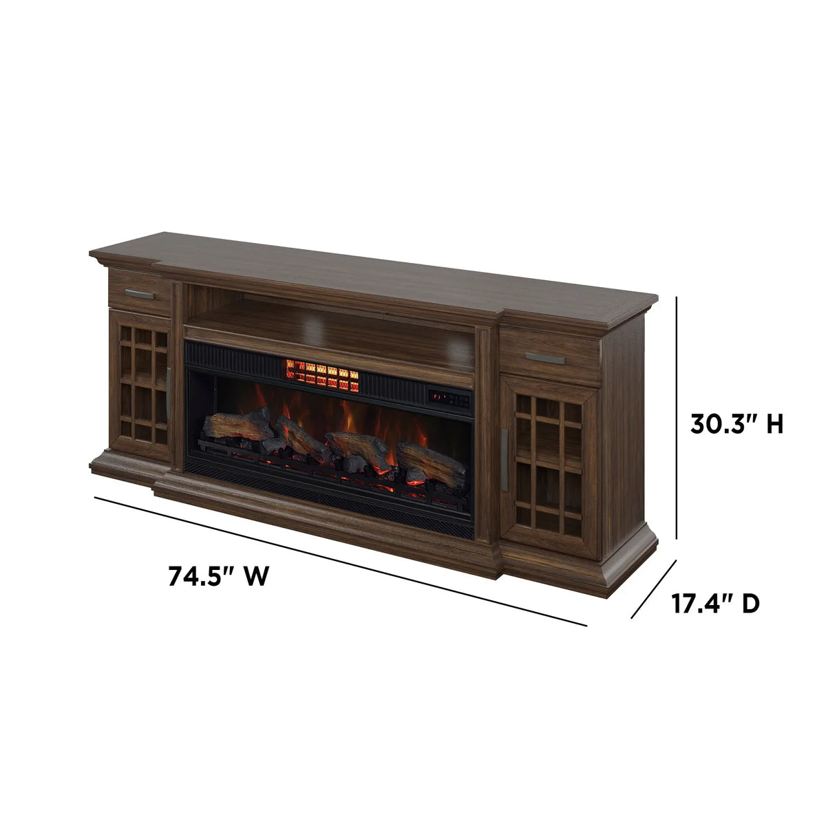 Tresanti Everett TV Console with ClassicFlame CoolGlow 2-in-1 Electric Fireplace and Fan - Brown