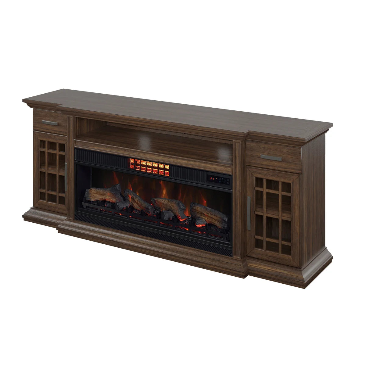 Tresanti Everett TV Console with ClassicFlame CoolGlow 2-in-1 Electric Fireplace and Fan - Brown