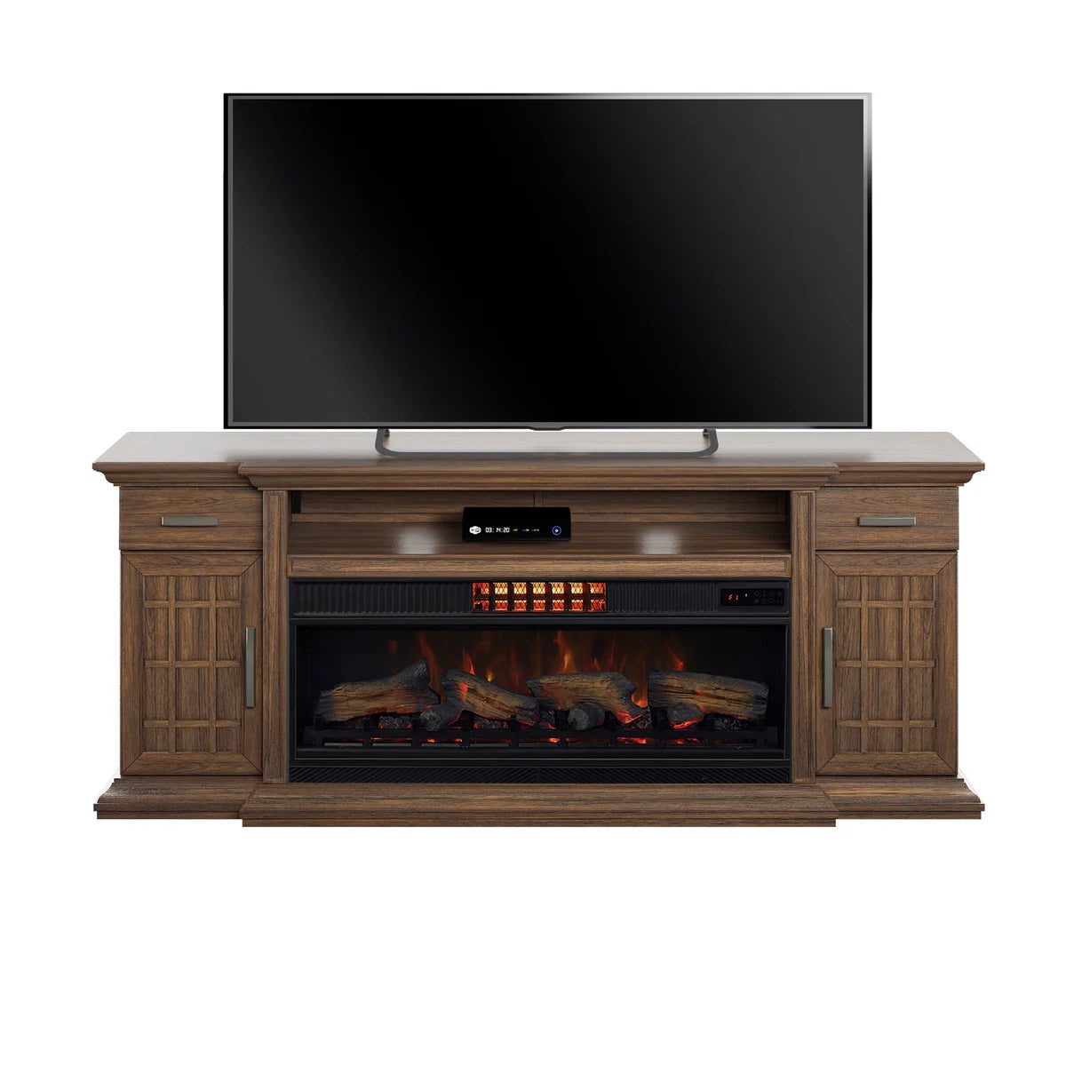 Tresanti Everett TV Console with ClassicFlame CoolGlow 2-in-1 Electric Fireplace and Fan - Brown