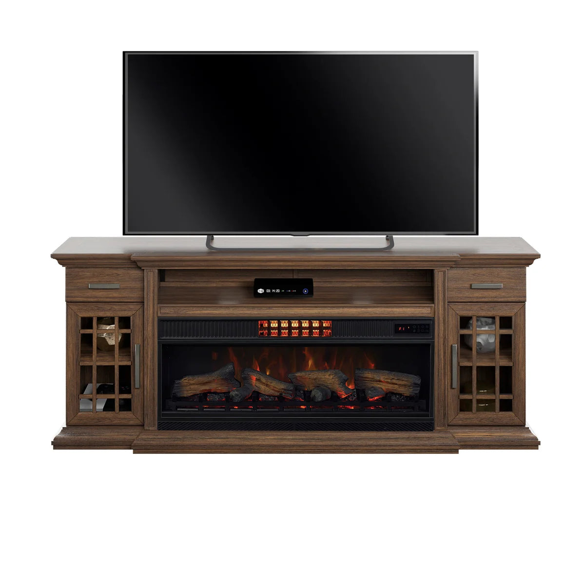 Tresanti Everett TV Console with ClassicFlame CoolGlow 2-in-1 Electric Fireplace and Fan - Brown