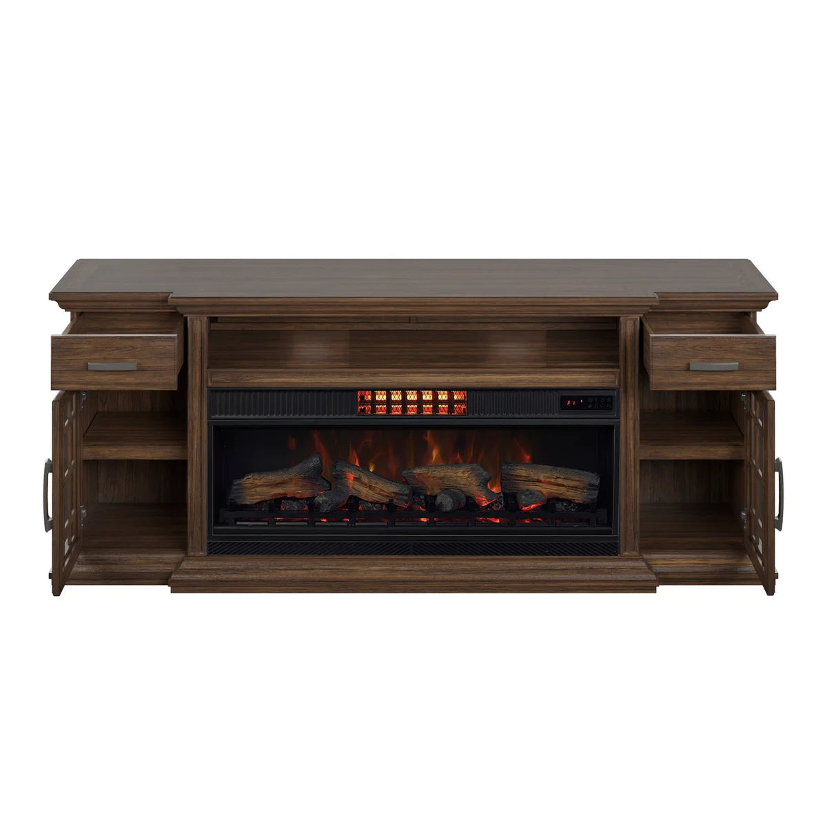 Tresanti Everett TV Console with ClassicFlame CoolGlow 2-in-1 Electric Fireplace and Fan - Brown