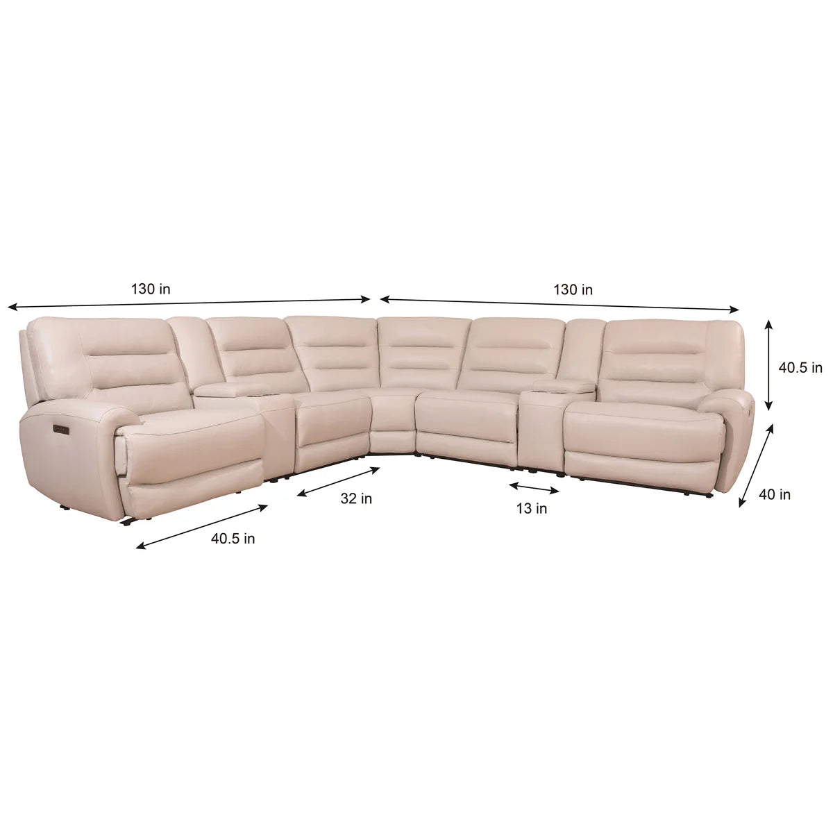 Aubrey 7-piece Leather Power Zero Gravity Reclining Sectional with Power Headrests - Cream