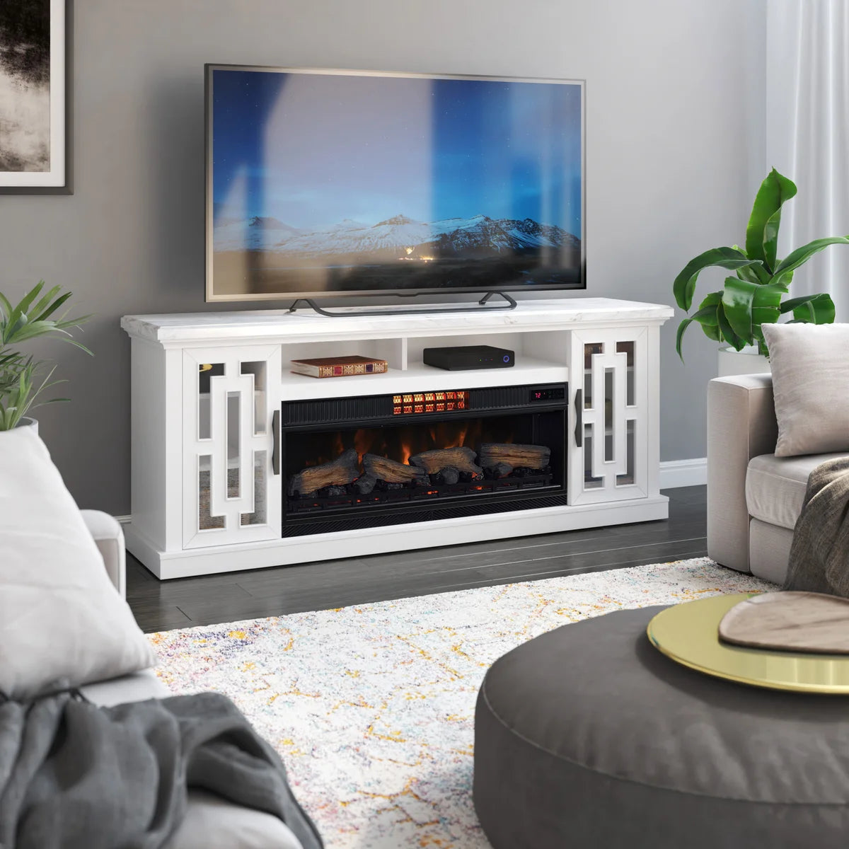 Tresanti Kerrigan TV Console with ClassicFlame CoolGlow 2-in-1 Electric Fireplace and Fan