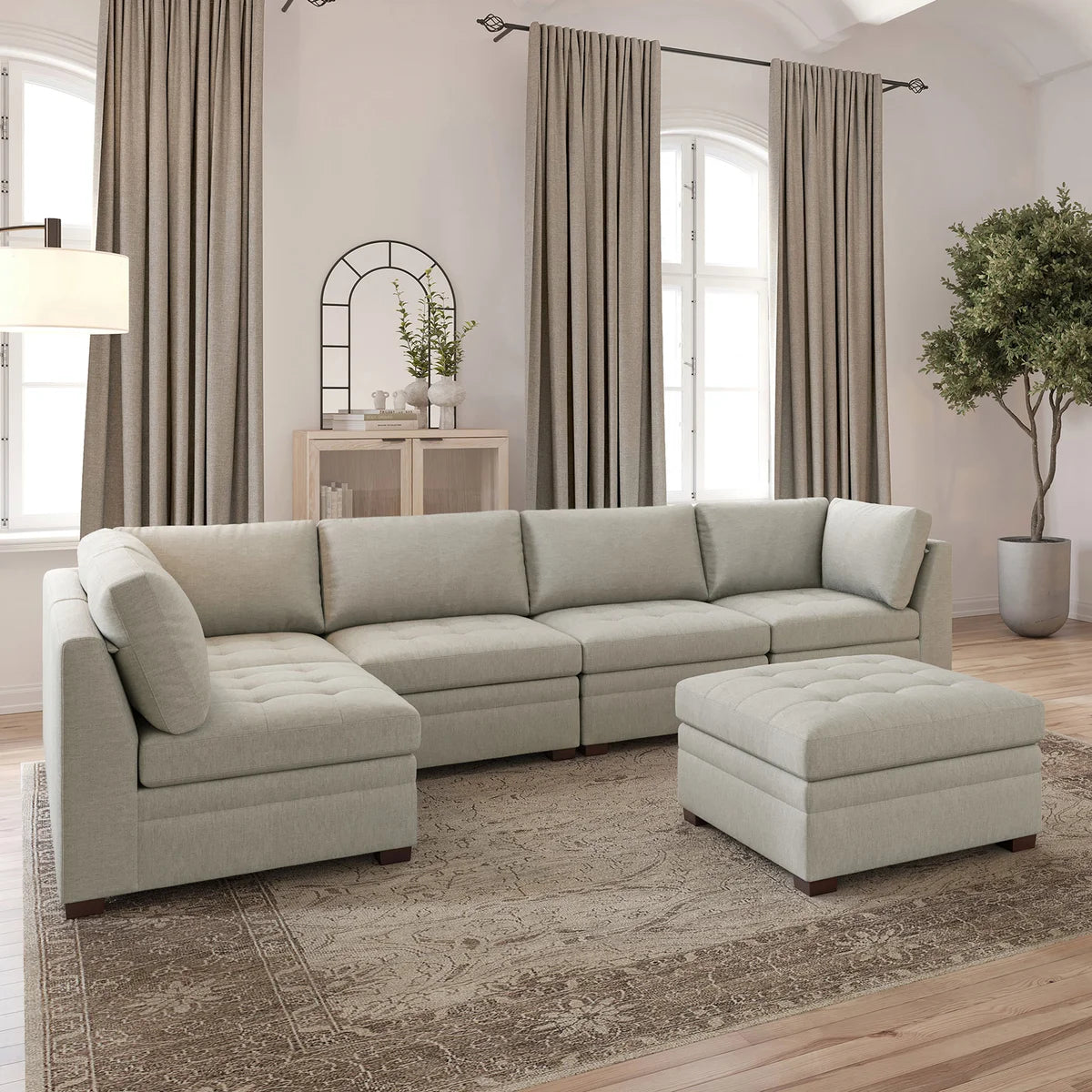 Thomasville Tisdale Modular Sectional 6-piece Beige with Storage Ottoman