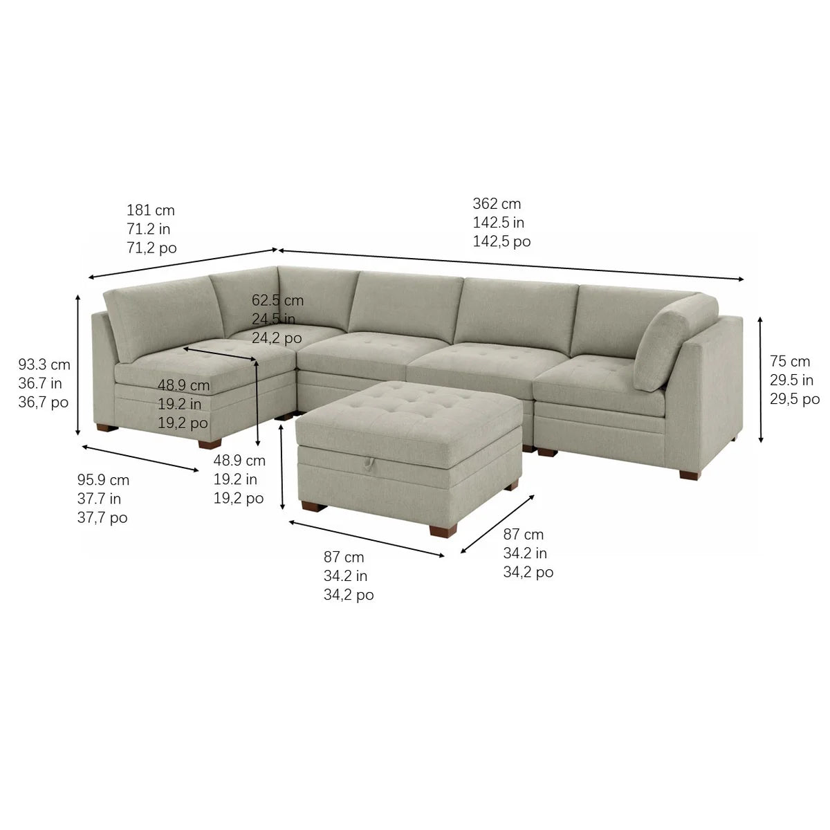 Thomasville Tisdale Modular Sectional 6-piece Beige with Storage Ottoman