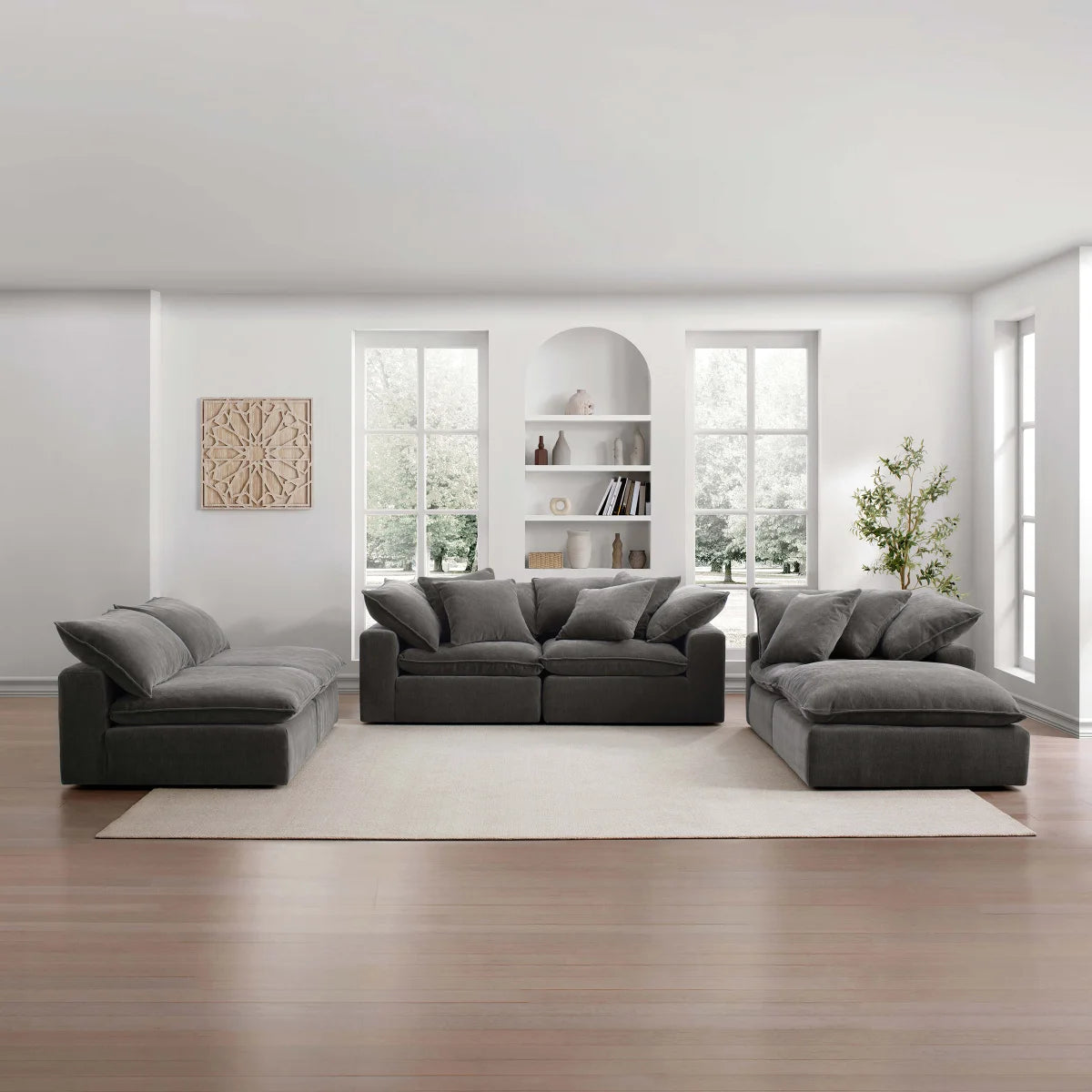 Sereen 6-piece Fabric Modular Sectional, Dark Gray