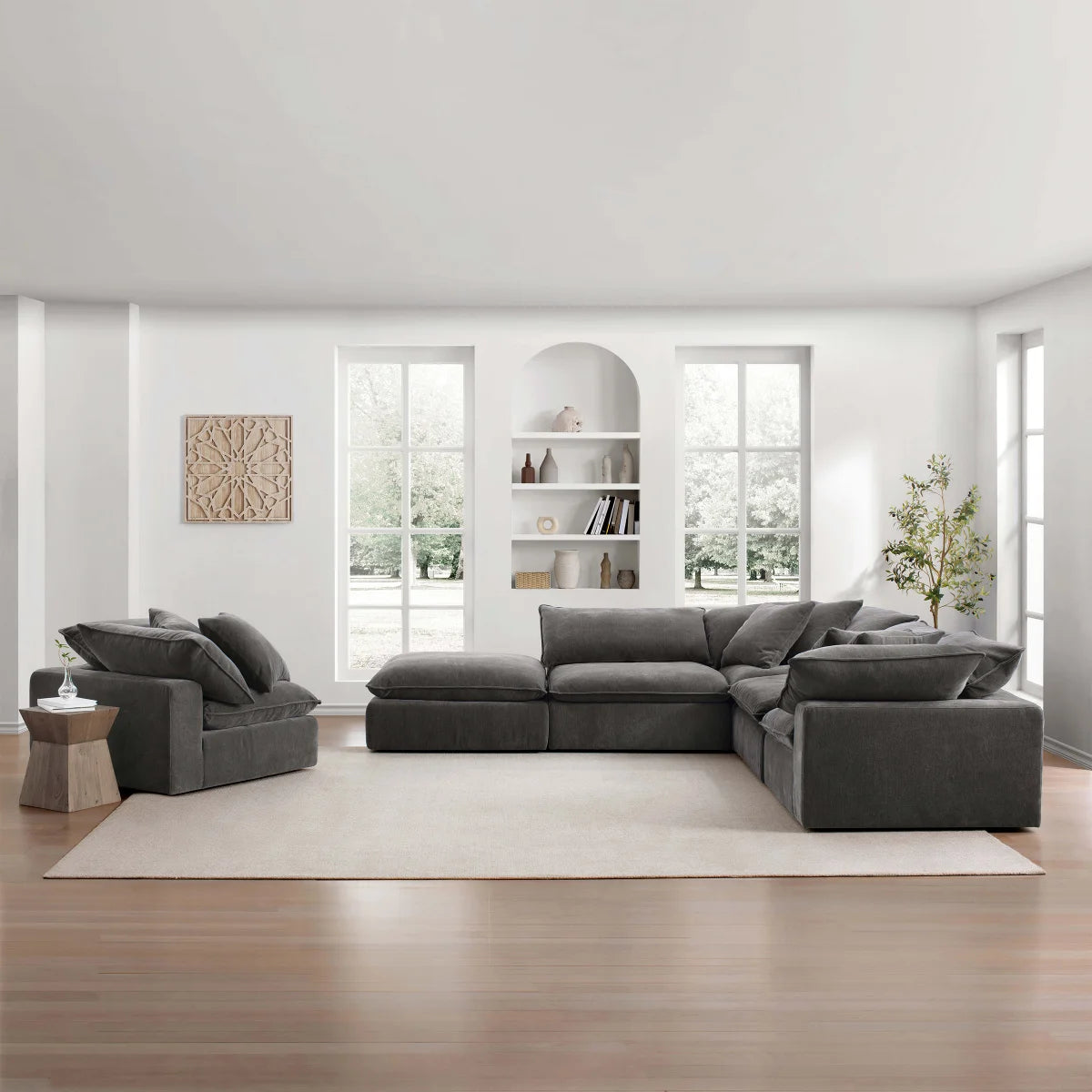 Sereen 6-piece Fabric Modular Sectional, Dark Gray