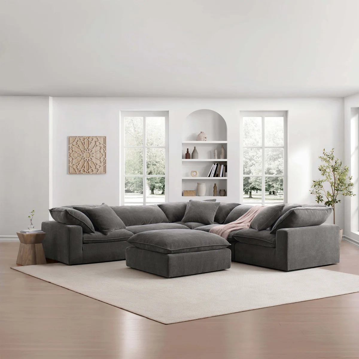 Sereen 6-piece Fabric Modular Sectional, Dark Gray