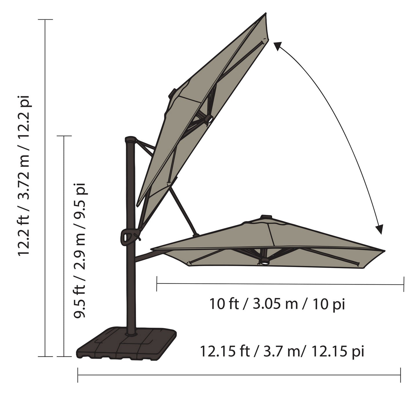 Seasons Sentry 10' Square Solar LED Cantilever Umbrella - GRAY